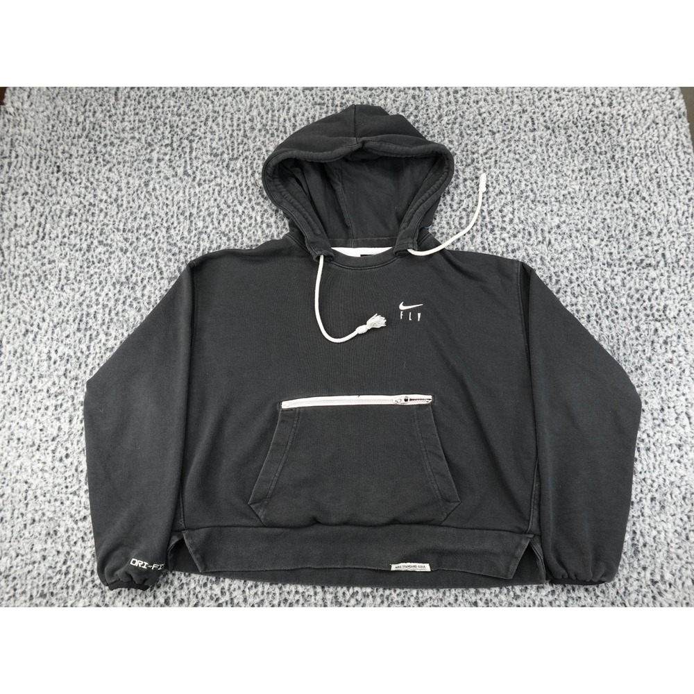Nike Standard Issue Fly Hoodie Womens Medium Black Good Cropped Dri-FIT DA6483